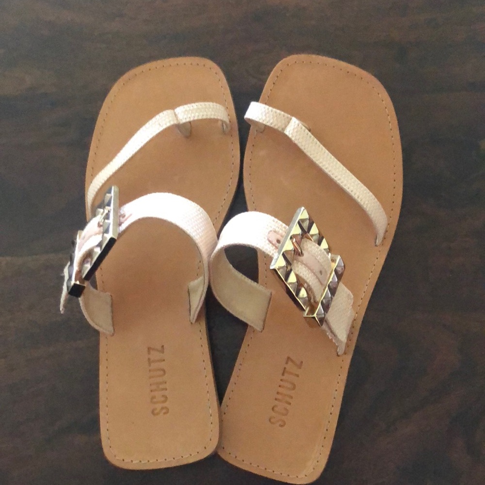 ✨Schutz Leather Toe Loop Slide Sandal Sweet Rose 8.5 Medium.